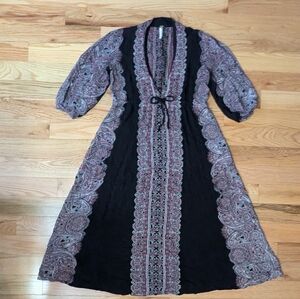 Free People Empire Waist Paisley Printed Boho Midi Dress Azalea Whimsigoth